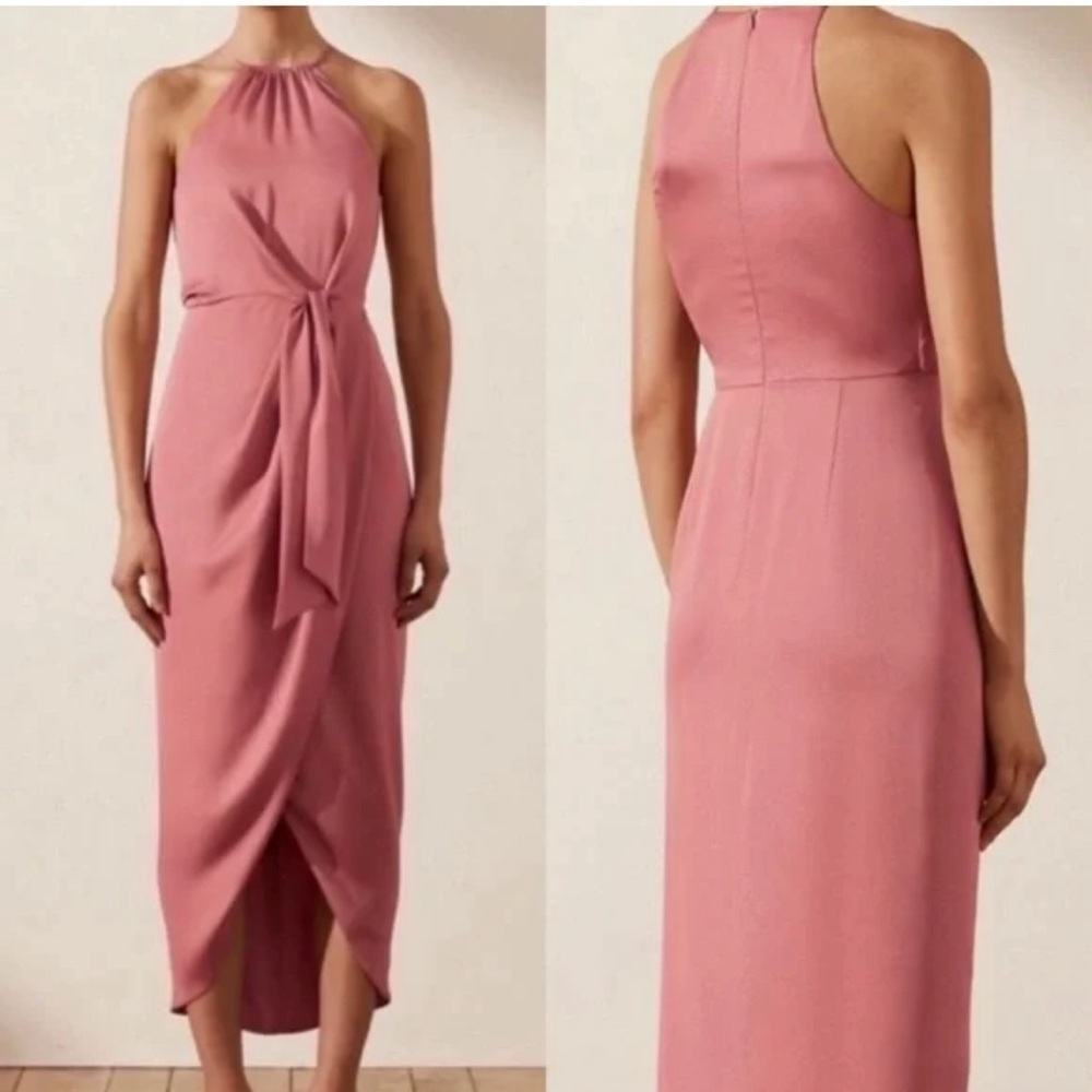 🆕 Shona Joy Luxe Tie Front Sleeveless Midi Dress in Rose Size 4